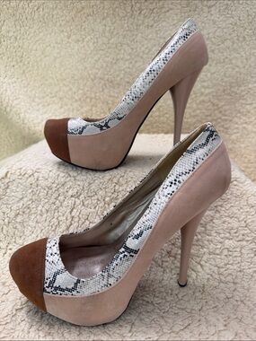 Charlotte Russe Qupid snakeskin print and suede pumps